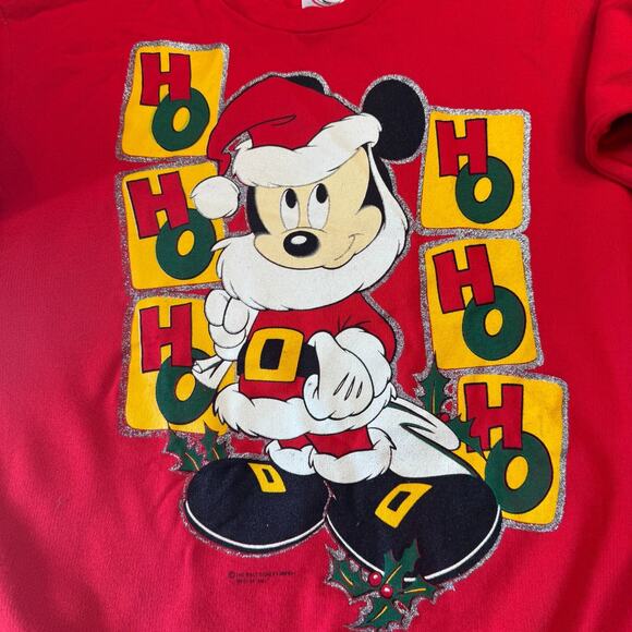 VTG 90s Disney Mickey Mouse Santa Christmas Sweatshirt The Walt Disney Company L - Picture 6 of 9